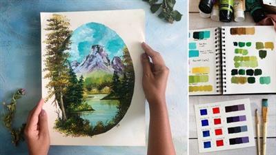 How To Paint An Oval Landscape Painting Using  Acrylics