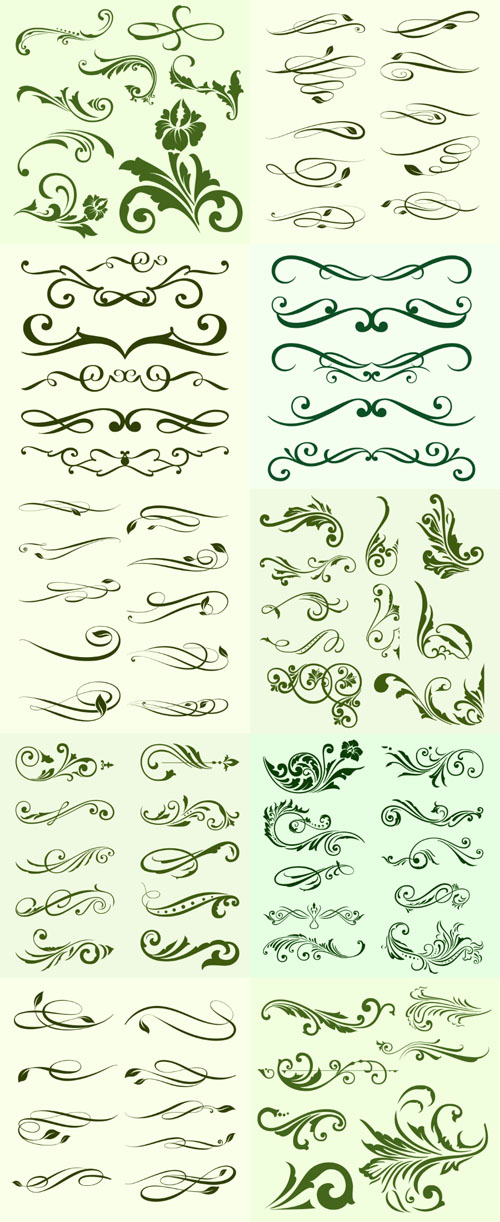 Design elements, frame, dividers, line, patterns, curls, borders, floral, scrolls, calligraphic, ornaments, decorative hand drawn vector set