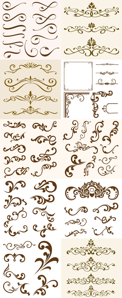 Dividers, frame, line, curls, scrolls, patterns, borders, floral, design elements, calligraphic, ornaments, decorative hand drawn vector set