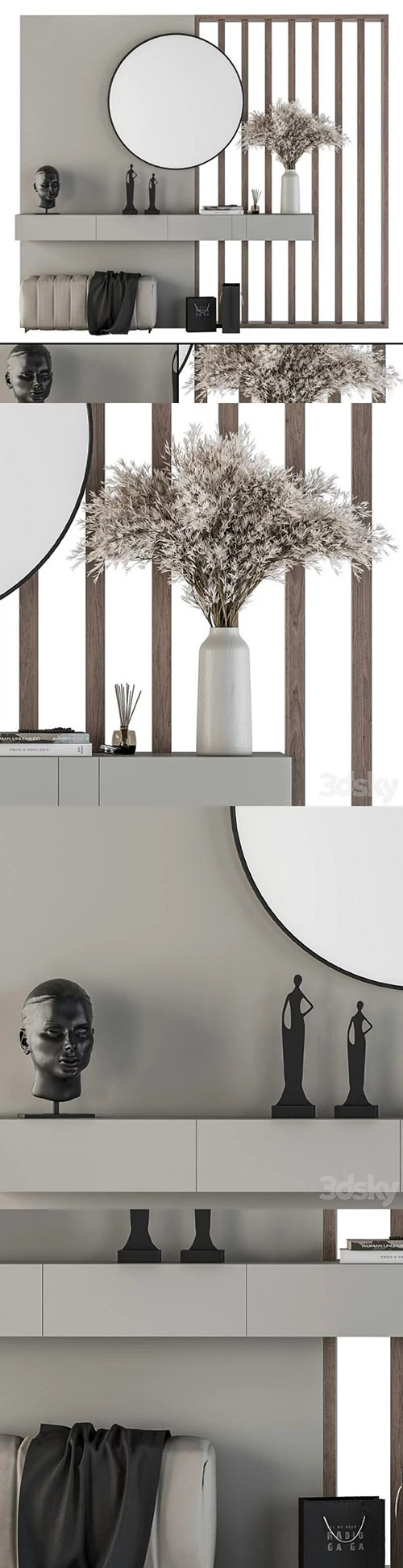 Hallway 12 Gray and Wood Set - 3d model