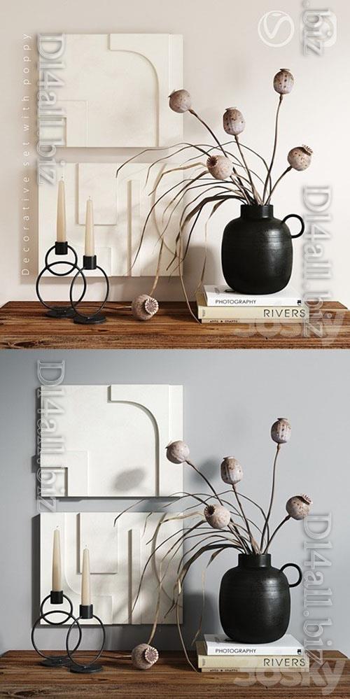Decorative set with poppy - 3d model