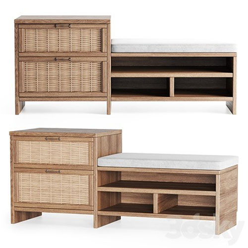 Wooden rattan couch - 3d model