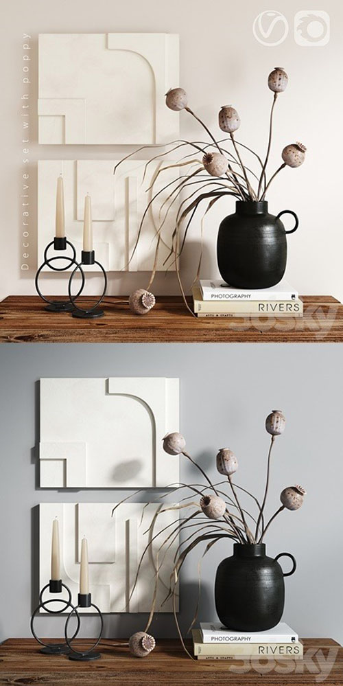 Decorative set with poppy - 3d model