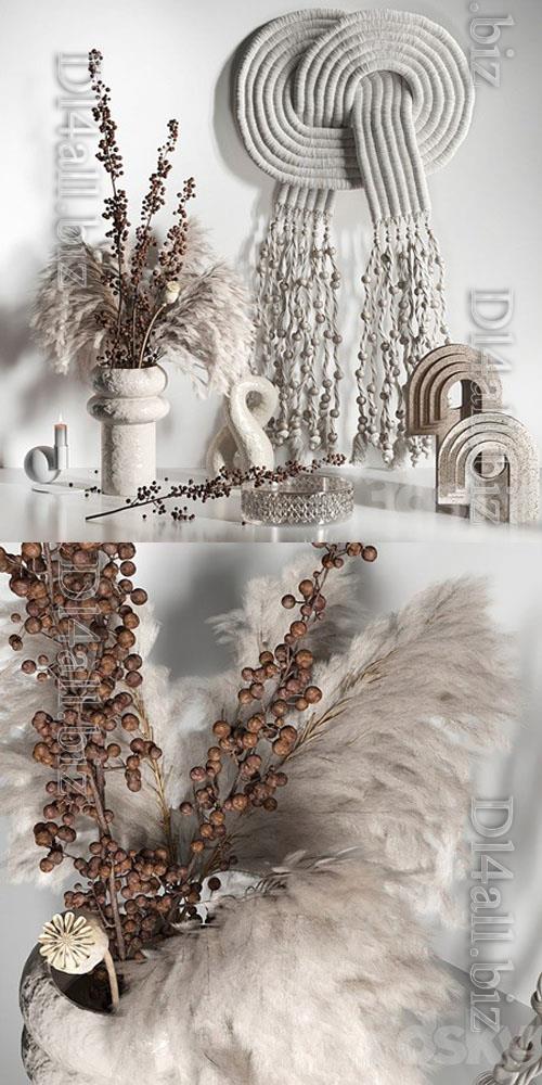 Decorative set 05 with Macrame and berry branch - 3d model