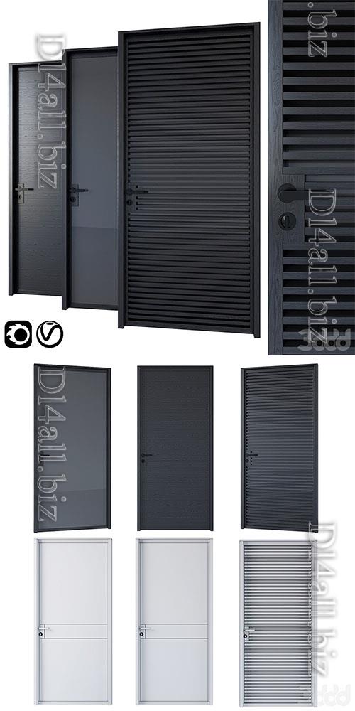 Black Modern Doors (panel, dark glass, openwork) - 3d model