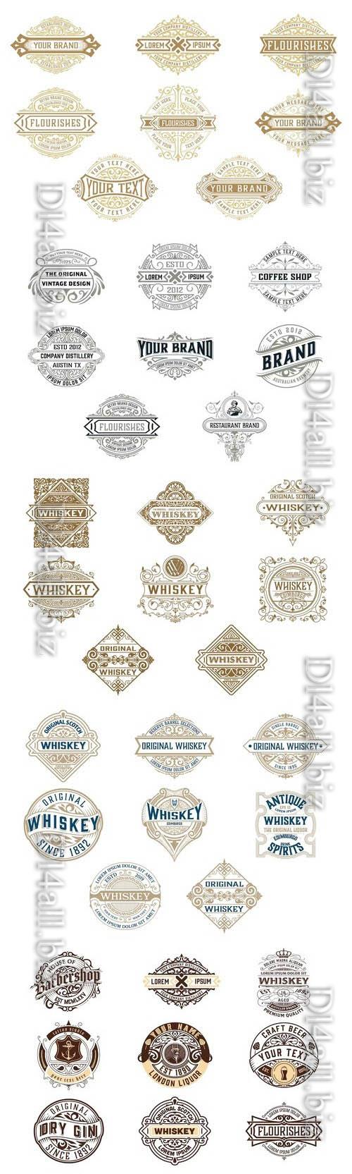 Vintage logos and badges, labels for packing vector set vol 4