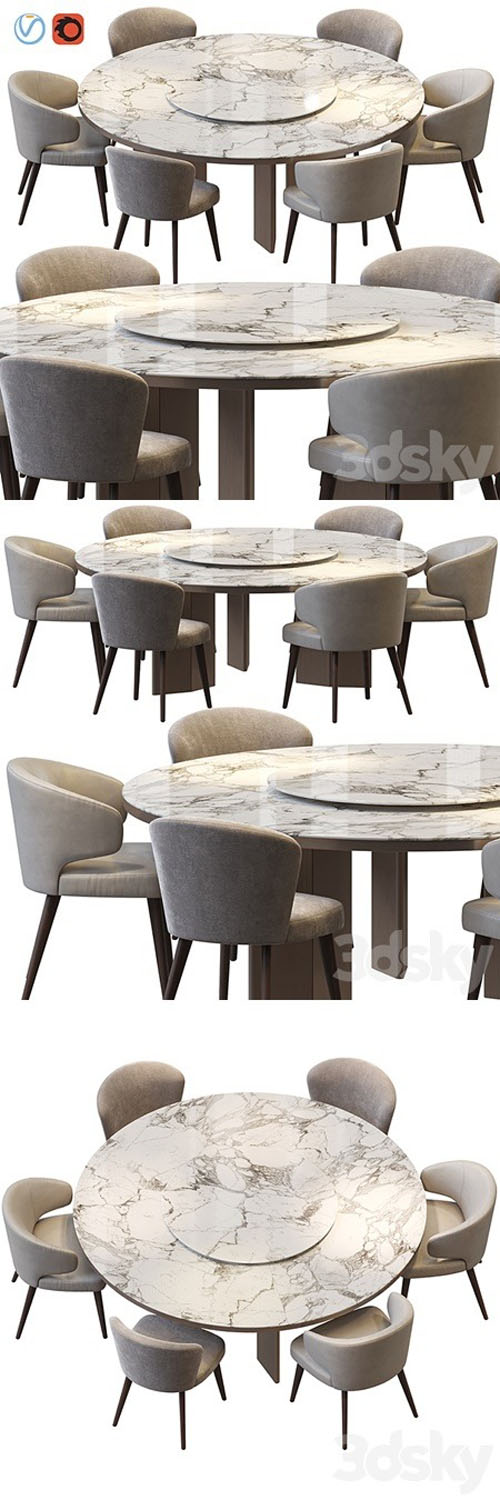 MORGAN MARBLE TABLE AND ASTON DINING CHAIR - 3d model