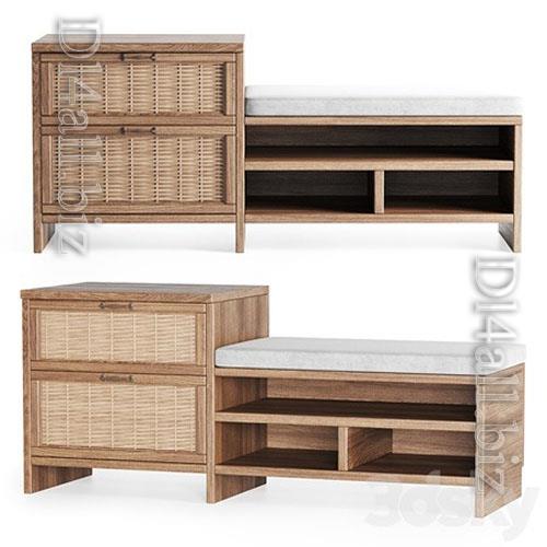 Wooden rattan couch - 3d model