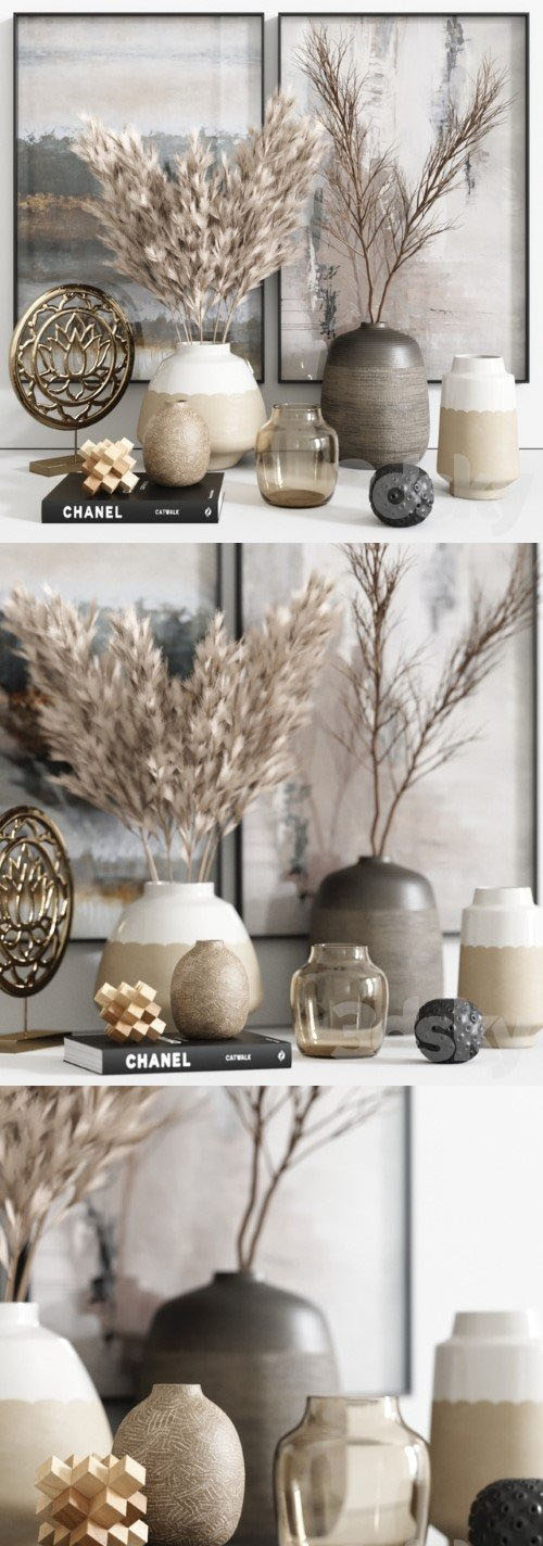 Pampa Grass Vase Decor Set 14 - 3d model