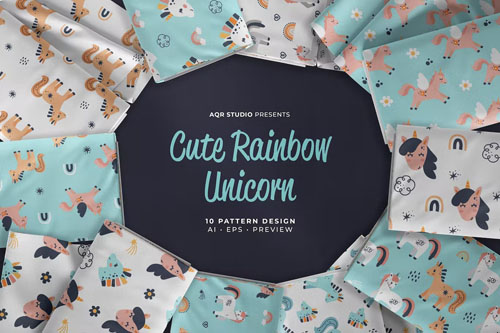 Cute Rainbow Unicorn - Seamless Pattern