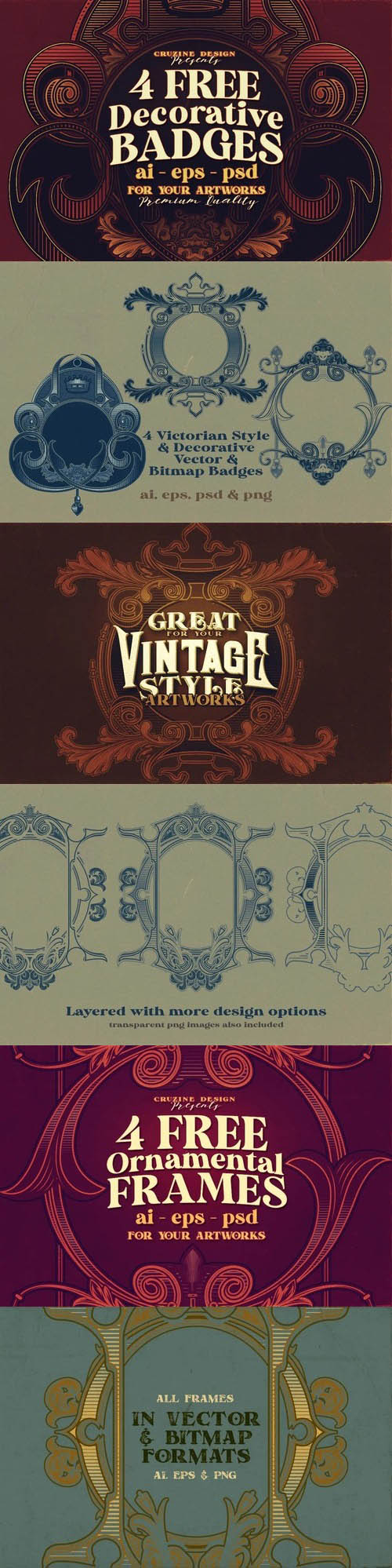 4 Vintage Decorative -  Frames or Badges