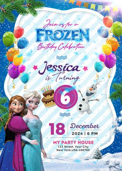 Frozen Birthday Invitation Card PSD Template