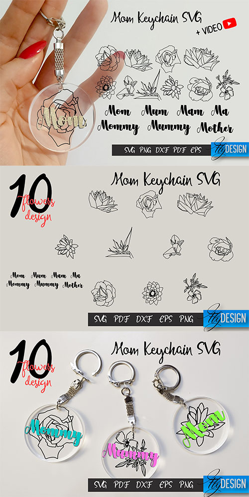 Round keychain mother's day  bundle design elements