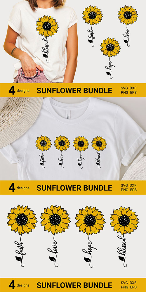 Sunflower blessed faith love hope design elements