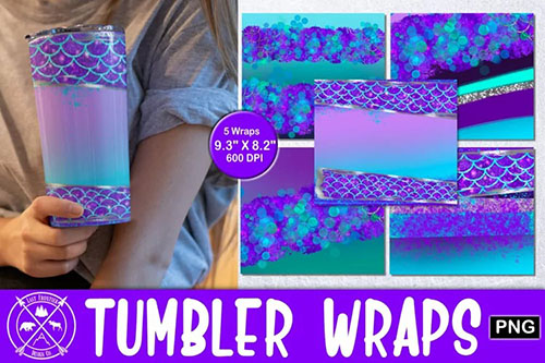Skinny tumbler, mermaid tumbler wrap design elements