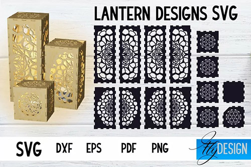 Lantern, laser cut lamp, mandala design elements