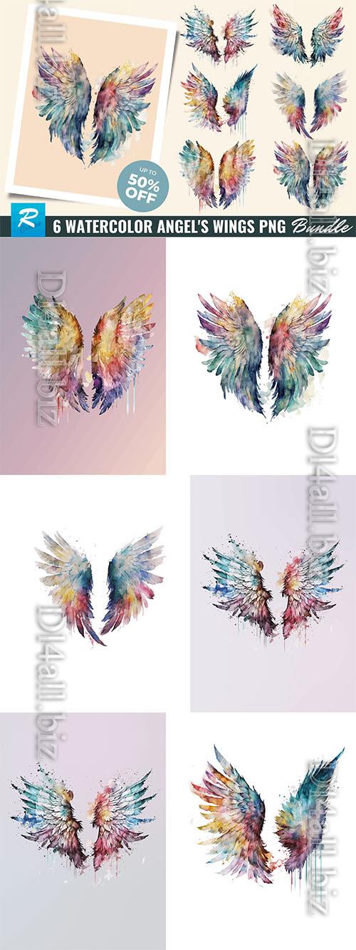 6 Watercolor angel's wings design elements