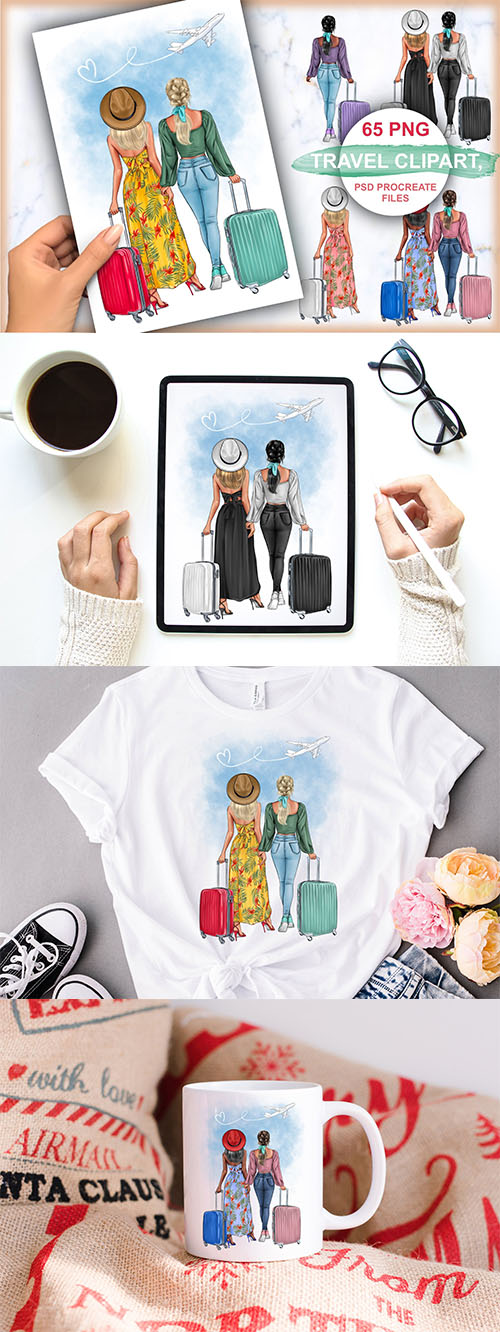 Travel clipart, road trip design elements
