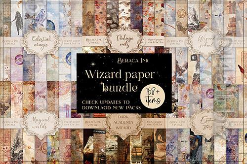 168 Wizard paper bundle, magic background, vintage scrapbooking