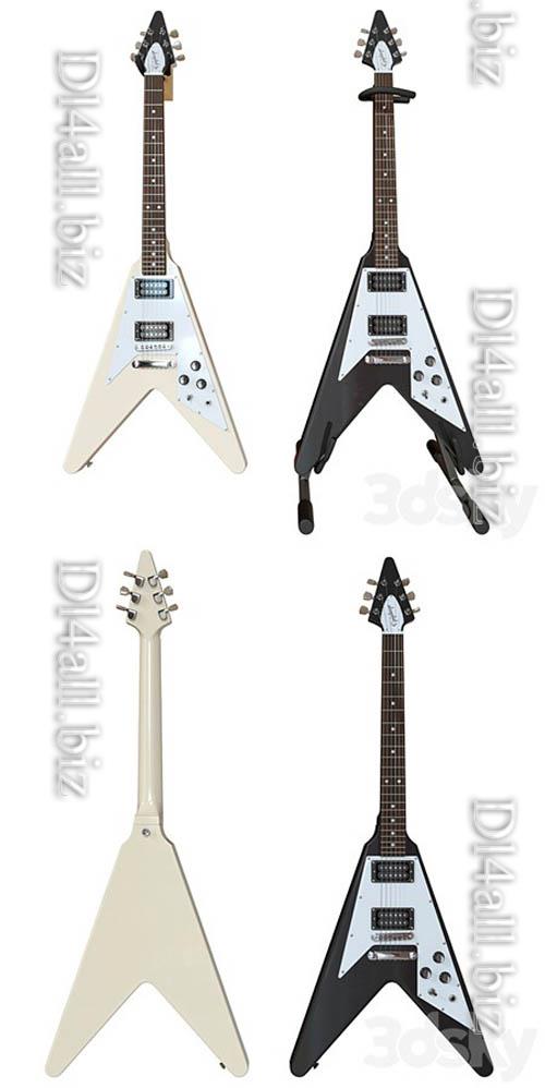 Electric Guitar Gibson Epiphone Flying V style black and beige - 3d model