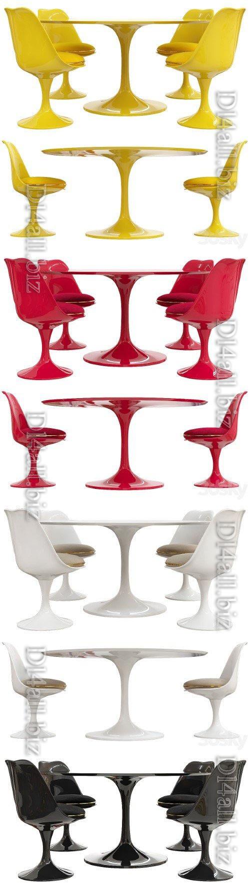 Saarinen tulip table chairs - 3d model