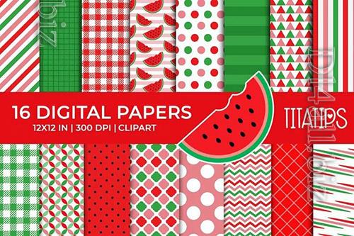 Summer Digital Papers Set, Watermelon Fruit Clipart