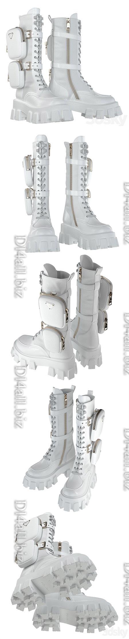 PRADA Brushed rois leather and nylon Monolith boots white- 3d model