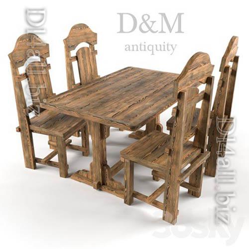 Aged table and chairs from D & M- 3d model