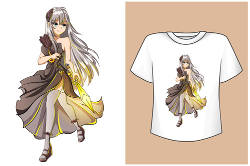 Vector mockup t-shirt beautiful anime girl game character