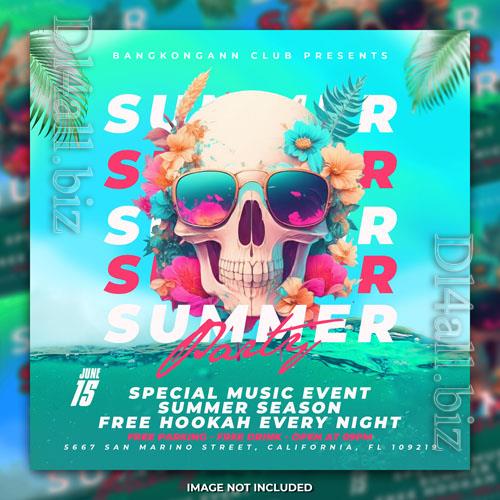 PSD summer beach night party flyer social media post template