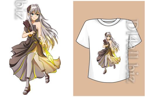 Vector mockup t-shirt beautiful anime girl game character