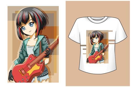 Vector mockup t-shirt cute rock-star anime girl