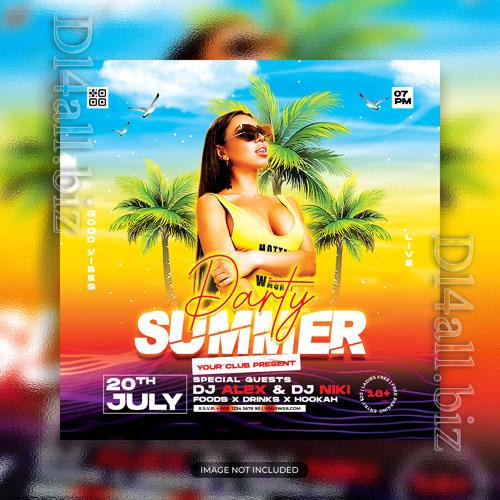 PSD club dj party summer flyer social media post and web banner template