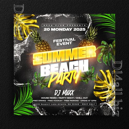 PSD summer chillout tropical beach party flyer social media template or web banner promotion
