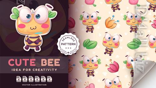 Vector seamless pattern cartoon character adorable bee