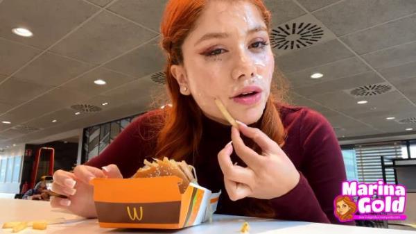Marina Gold - CUM DRENCHED Teen Eats A Burguer Bukkake  Watch XXX Online FullHD