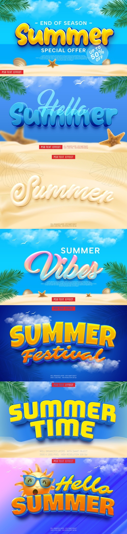 Psd summer vibes concept with editable text effect 3d style