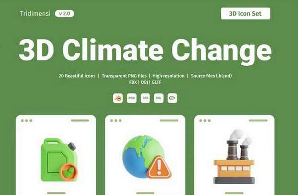 3D Climate Change Icon (BLEND, PNG, GLTF, OBJ, FBX)