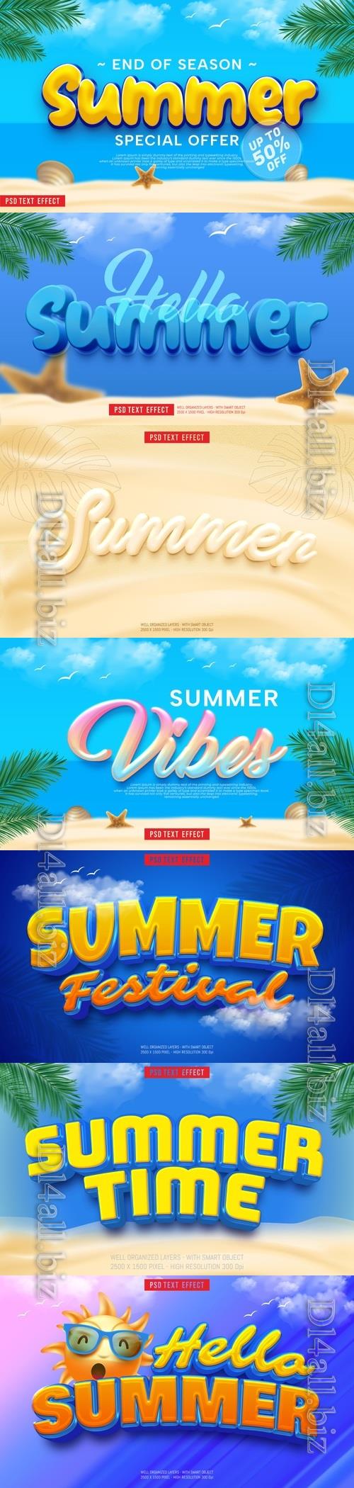 Psd summer vibes concept with editable text effect 3d style