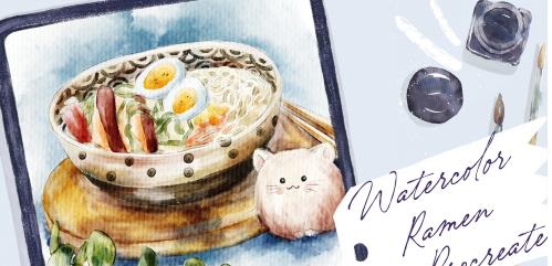 How to Paint Japanese Ramen – Watercolor Food Illustration with Cute Character in Procreate