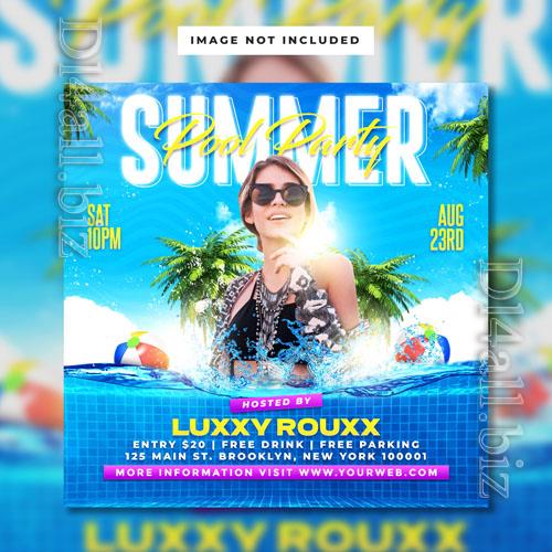 PSD summer pool party flyer instagram post template