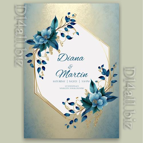 Psd a blue floral wedding invitation