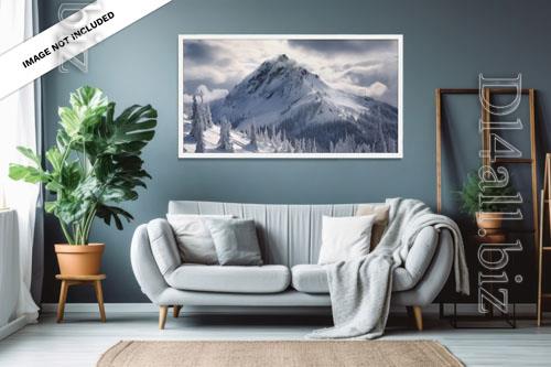 PSD portrait canvas mockup in elegant living room