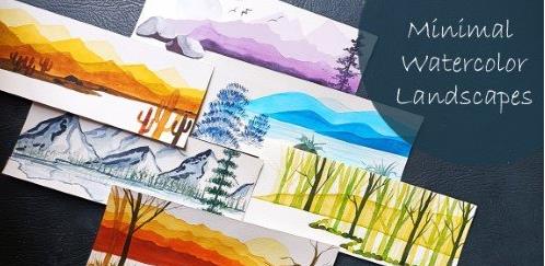 Minimal Watercolor Landscapes  Learn 06 Different Landscape Paintings |  Download Free