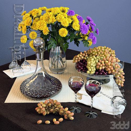 Table with chrysanthemum - 3d model