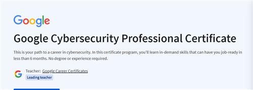 Coursera –  Google Cybersecurity Professional Certificate |  Download Free