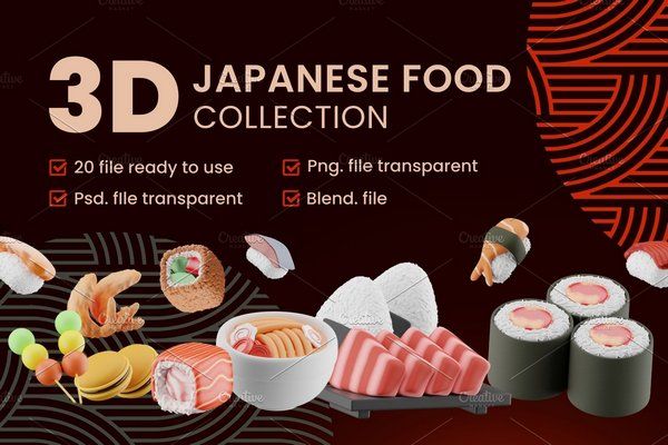 Creative Market - Japanese Food - 3D Collection - 10853827 (BLEND, PNG)