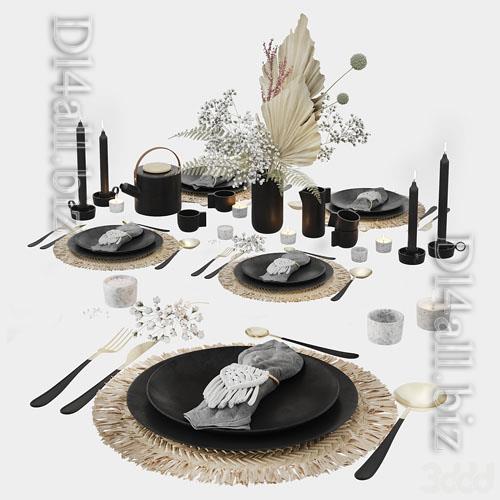 Table Set With Macrame and Dry Flowers - 3d model