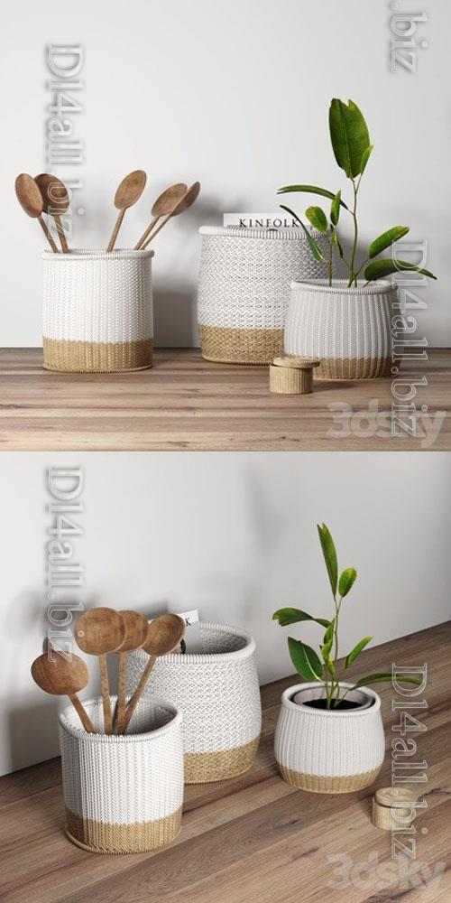 Decorative set with baskets 2 - 3d model