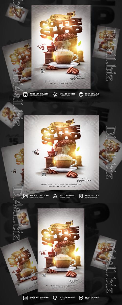 PSD coffee shop drink menu promotion banner flyer template